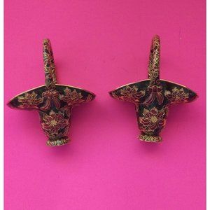 NYCO Nicki Yassaman vintage Cloisonne 2 red trinket baskets w/ 22k Gold, decor